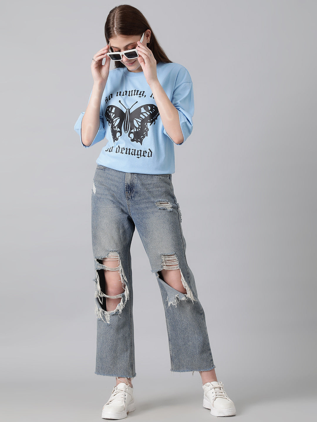 KOTTY Printed Women Round Neck Black T-Shirt 