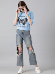 KOTTY Printed Women Round Neck Black T-Shirt 