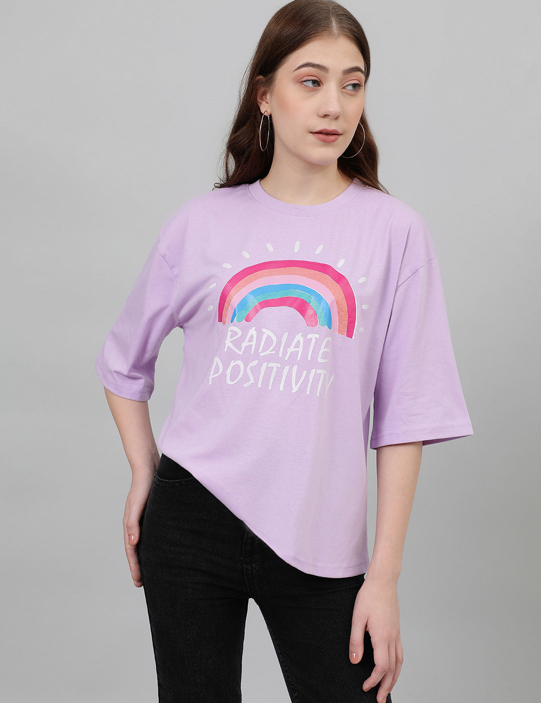 KOTTY Typography Women Round Neck Purple T-Shirt 