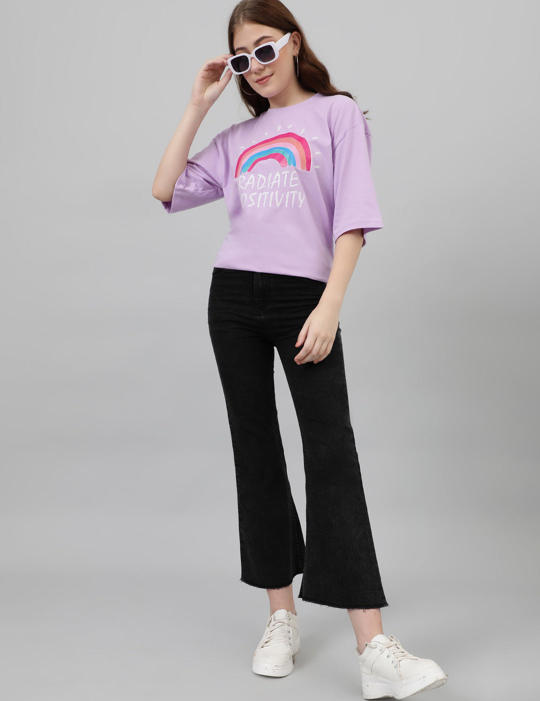 KOTTY Typography Women Round Neck Purple T-Shirt 