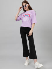 KOTTY Typography Women Round Neck Purple T-Shirt 