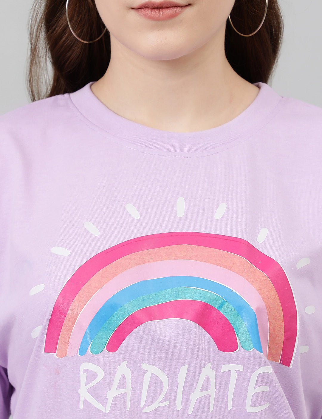 KOTTY Typography Women Round Neck Purple T-Shirt 