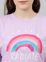 KOTTY Typography Women Round Neck Purple T-Shirt 