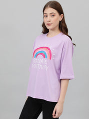 KOTTY Typography Women Round Neck Purple T-Shirt 