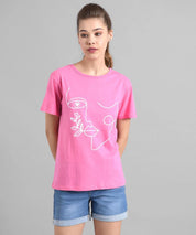 KOTTY Printed Women Round Neck Pink T-Shirt 