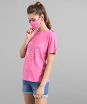 KOTTY Printed Women Round Neck Pink T-Shirt 