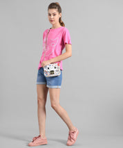 KOTTY Printed Women Round Neck Pink T-Shirt 