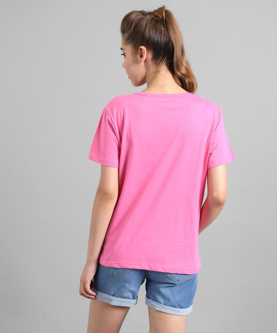 KOTTY Printed Women Round Neck Pink T-Shirt 