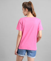 KOTTY Printed Women Round Neck Pink T-Shirt 
