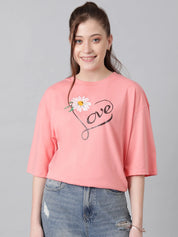 KOTTY Printed, Typography Women Round Neck Pink T-Shirt 