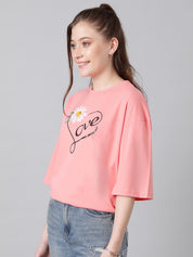KOTTY Printed, Typography Women Round Neck Pink T-Shirt 