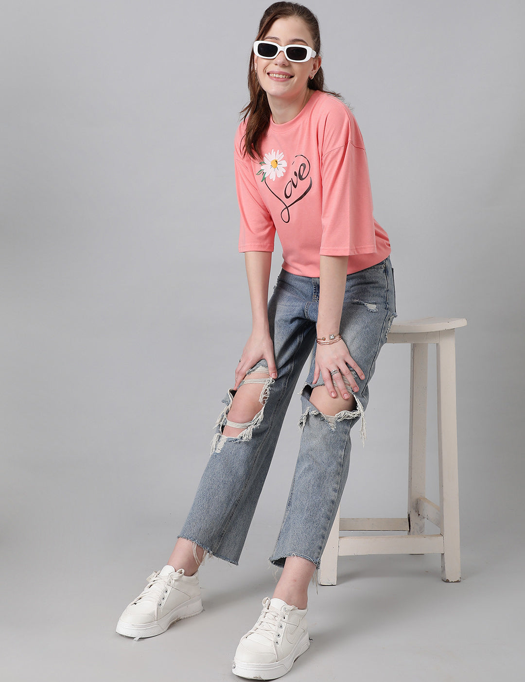 KOTTY Printed, Typography Women Round Neck Pink T-Shirt 