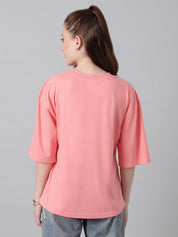 KOTTY Printed, Typography Women Round Neck Pink T-Shirt 