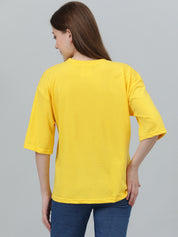 KOTTY Printed, Typography Women Round Neck Yellow T-Shirt 