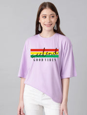 KOTTY Printed, Typography Women Round Neck Purple T-Shirt 