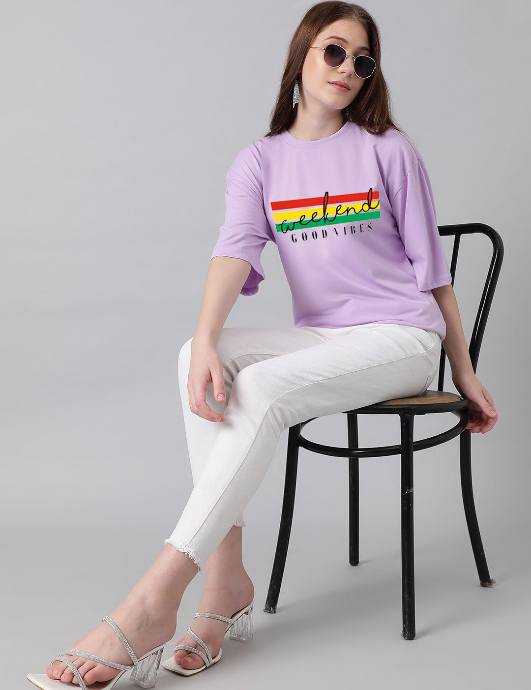 KOTTY Printed, Typography Women Round Neck Purple T-Shirt 