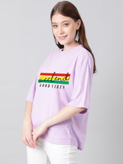 KOTTY Printed, Typography Women Round Neck Purple T-Shirt 