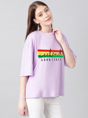 KOTTY Printed, Typography Women Round Neck Purple T-Shirt 
