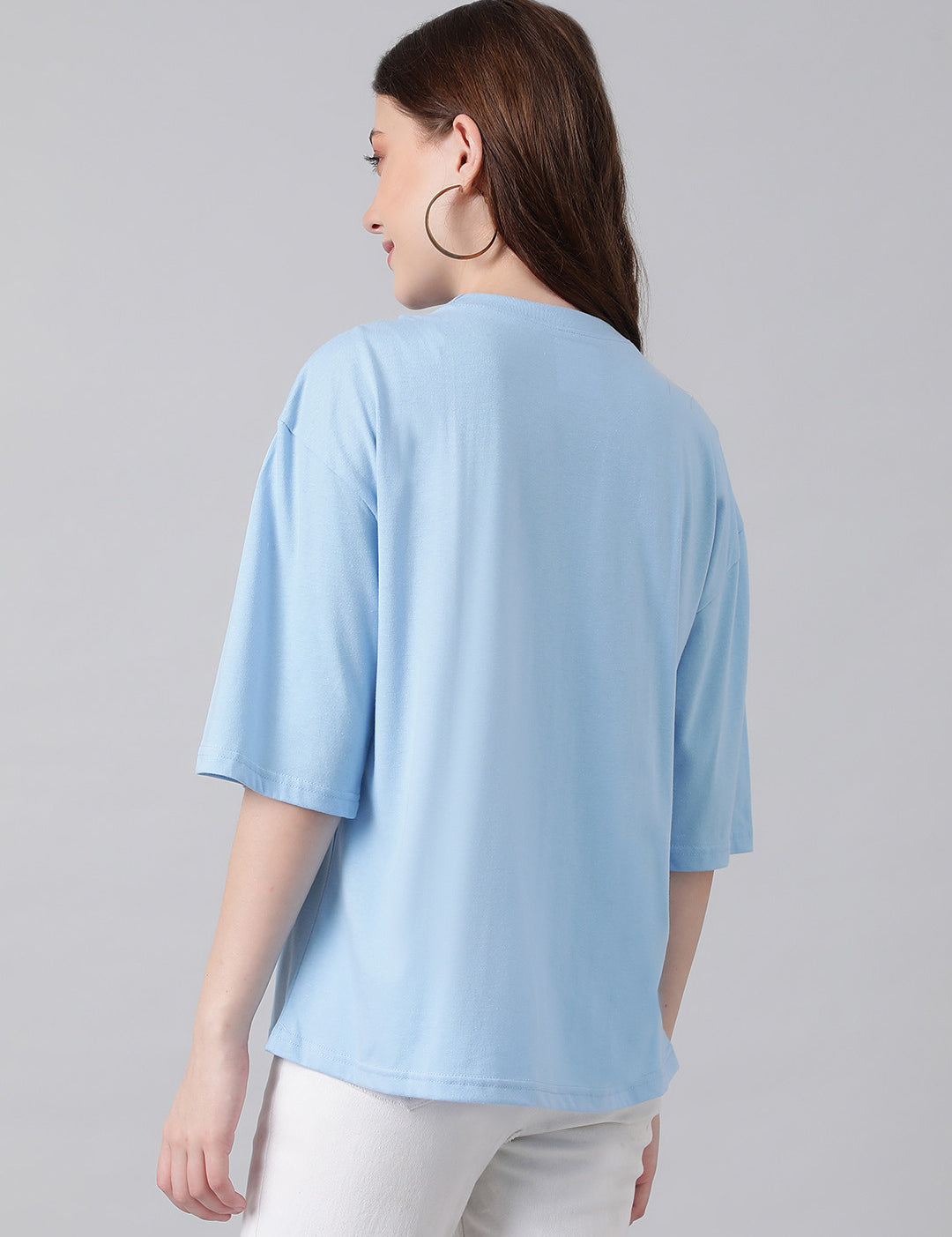 KOTTY Printed, Typography Women Round Neck Light Blue T-Shirt 
