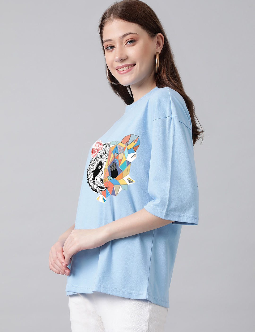 KOTTY Printed, Typography Women Round Neck Light Blue T-Shirt 