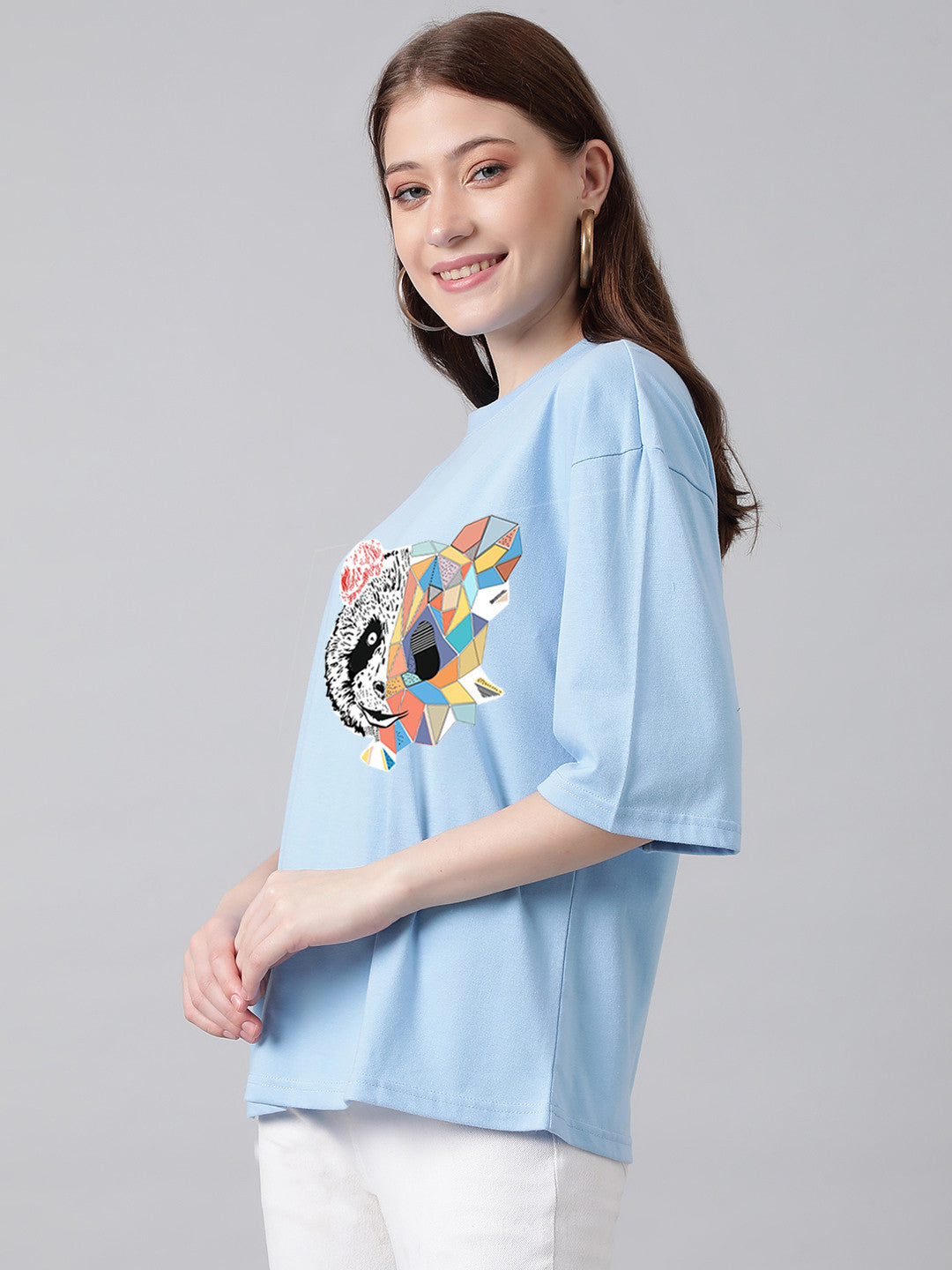 KOTTY Printed, Typography Women Round Neck Light Blue T-Shirt 