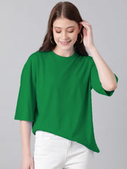 KOTTY Solid Women Round Neck Dark Green T-Shirt 