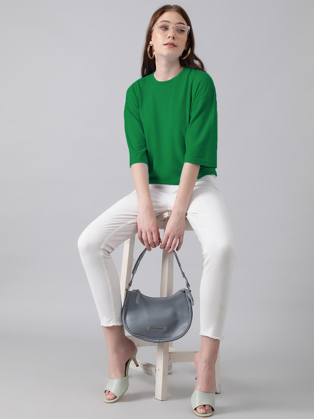KOTTY Solid Women Round Neck Dark Green T-Shirt 