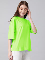 KOTTY Solid Women Round Neck Light Green T-Shirt 