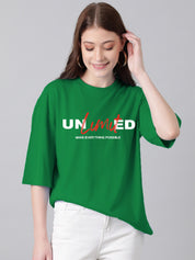 KOTTY Printed Women Round Neck Dark Green T-Shirt 