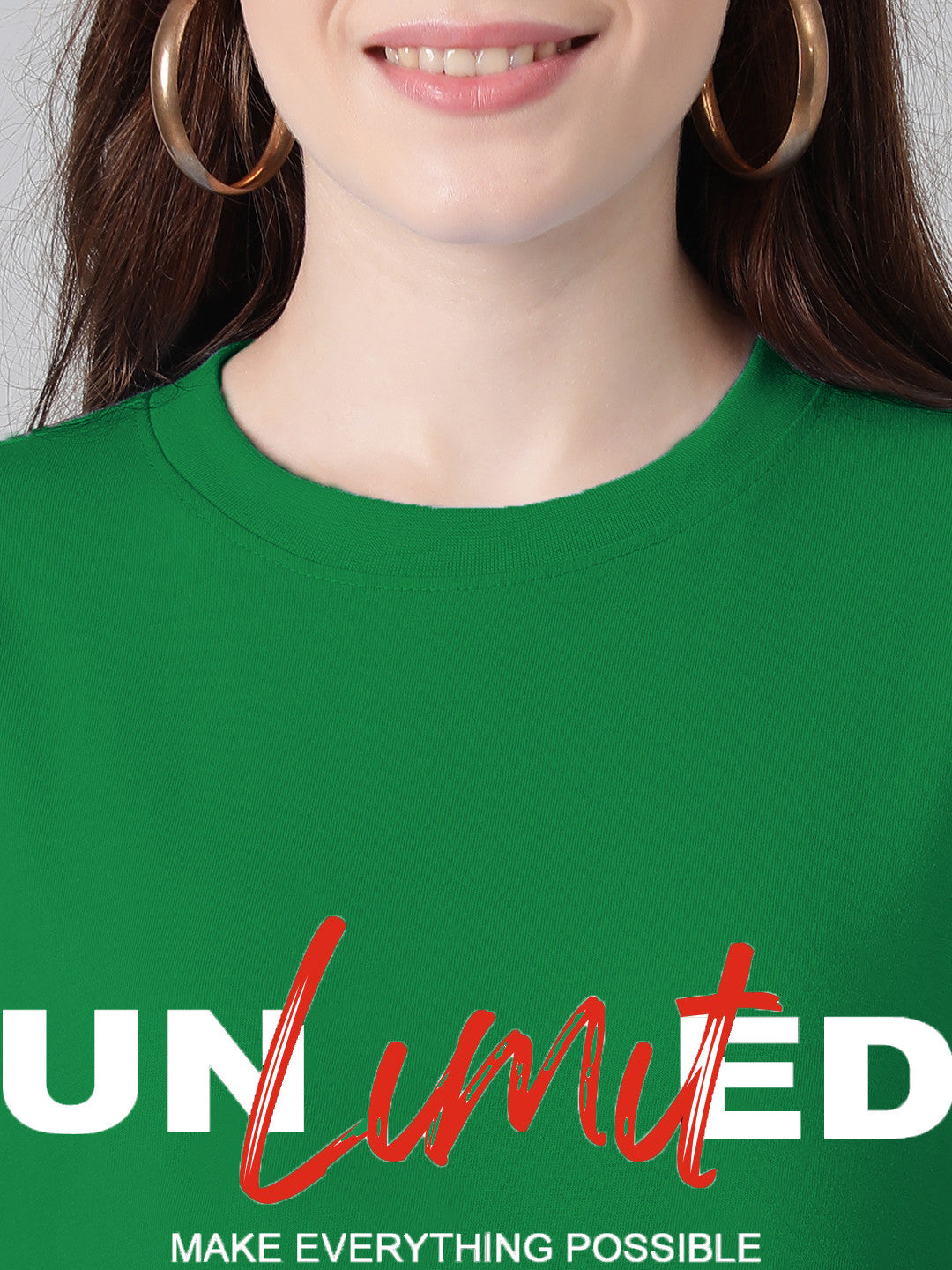 KOTTY Printed Women Round Neck Dark Green T-Shirt 