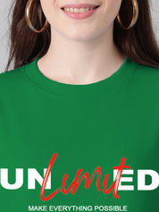 KOTTY Printed Women Round Neck Dark Green T-Shirt 
