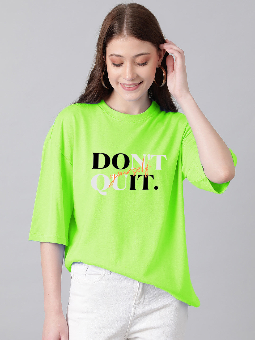 KOTTY Typography Women Round Neck Light Green T-Shirt 