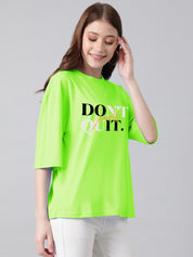 KOTTY Typography Women Round Neck Light Green T-Shirt 
