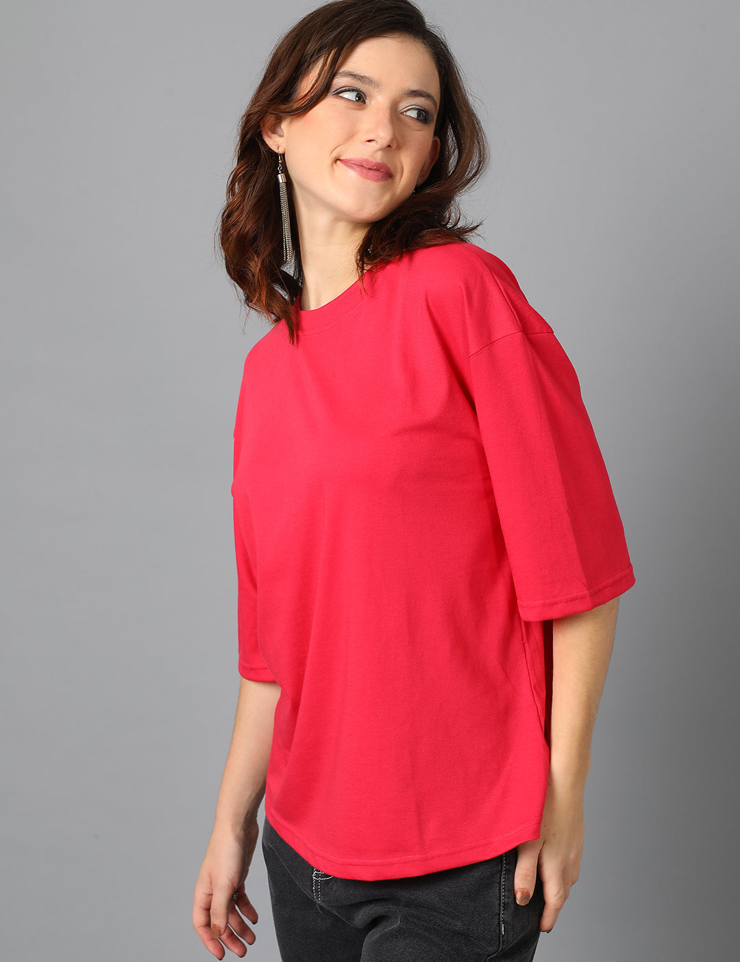 KOTTY Women's Cotton Blend Solid Oversized T-Shirts