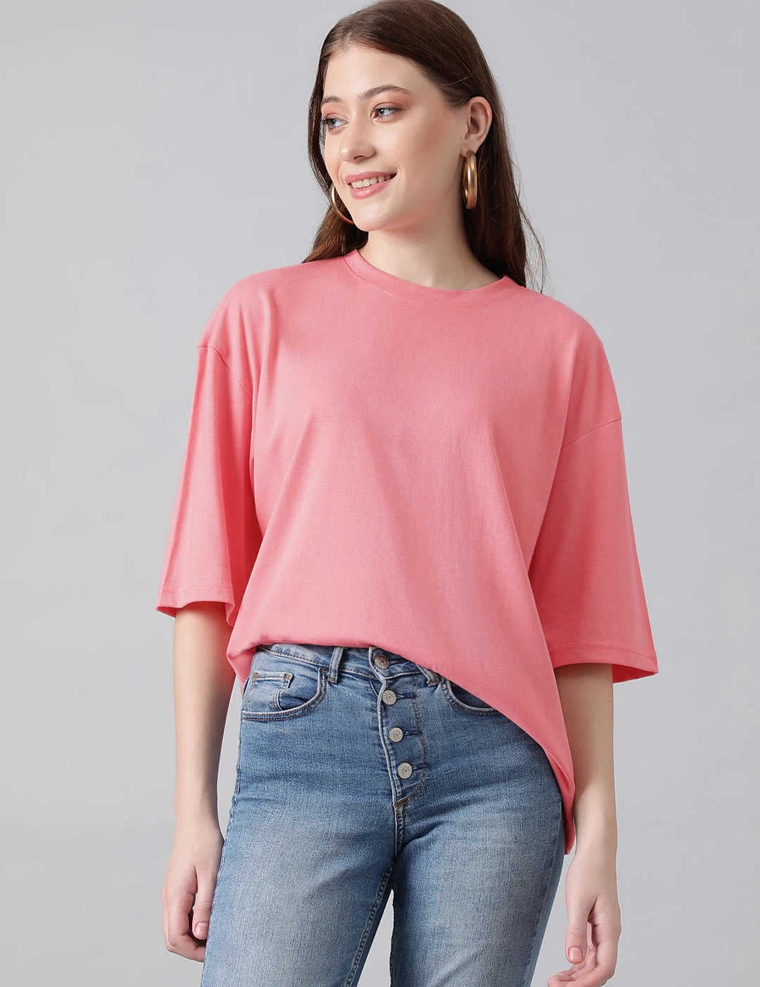 KOTTY Solid Women Round Neck Pink T-Shirt 