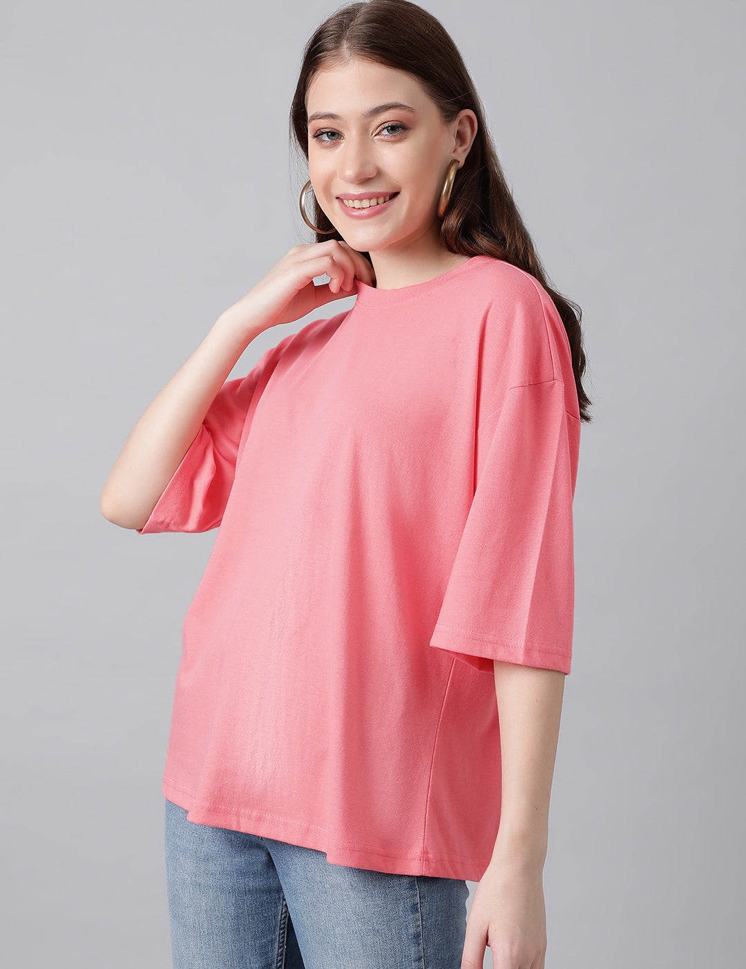 KOTTY Solid Women Round Neck Pink T-Shirt 