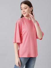 KOTTY Solid Women Round Neck Pink T-Shirt 