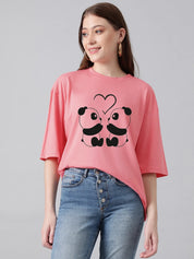 KOTTY Printed Women Round Neck Pink T-Shirt 