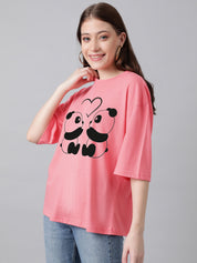 KOTTY Printed Women Round Neck Pink T-Shirt 