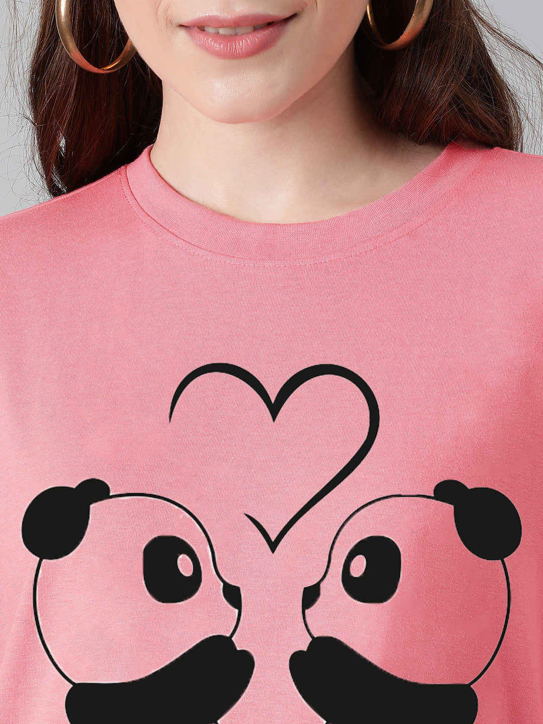 KOTTY Printed Women Round Neck Pink T-Shirt 