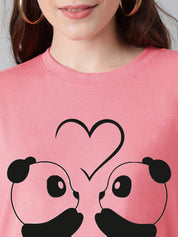 KOTTY Printed Women Round Neck Pink T-Shirt 