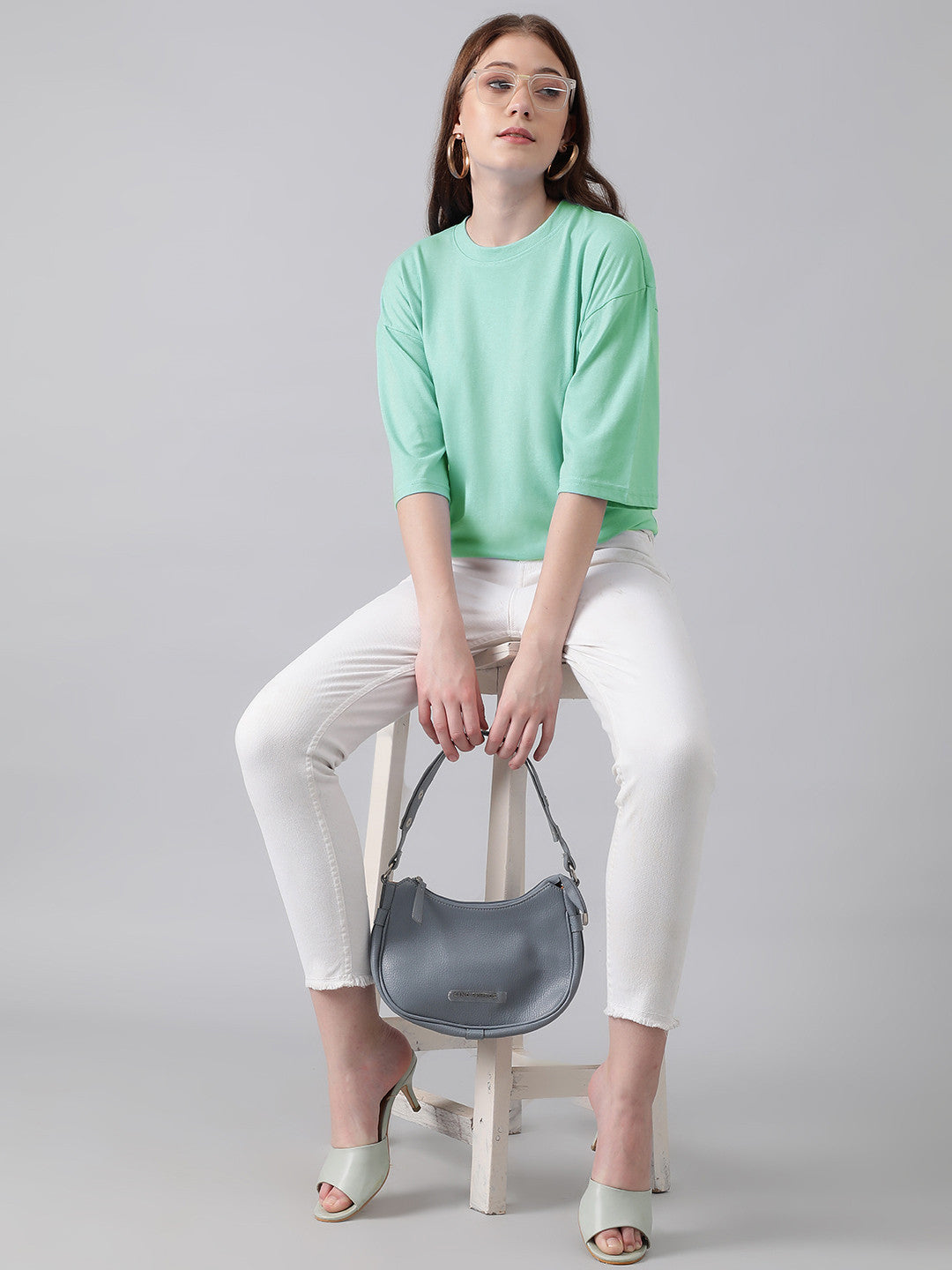 KOTTY Solid Women Round Neck Light Green T-Shirt 