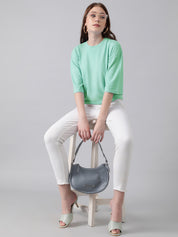 KOTTY Solid Women Round Neck Light Green T-Shirt 