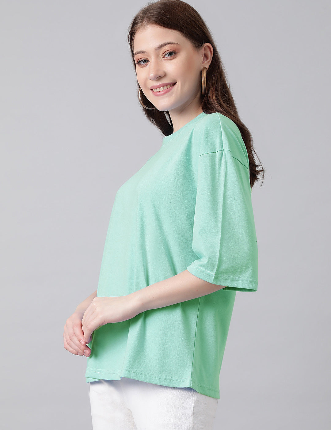 KOTTY Solid Women Round Neck Light Green T-Shirt 