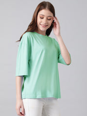 KOTTY Solid Women Round Neck Light Green T-Shirt 
