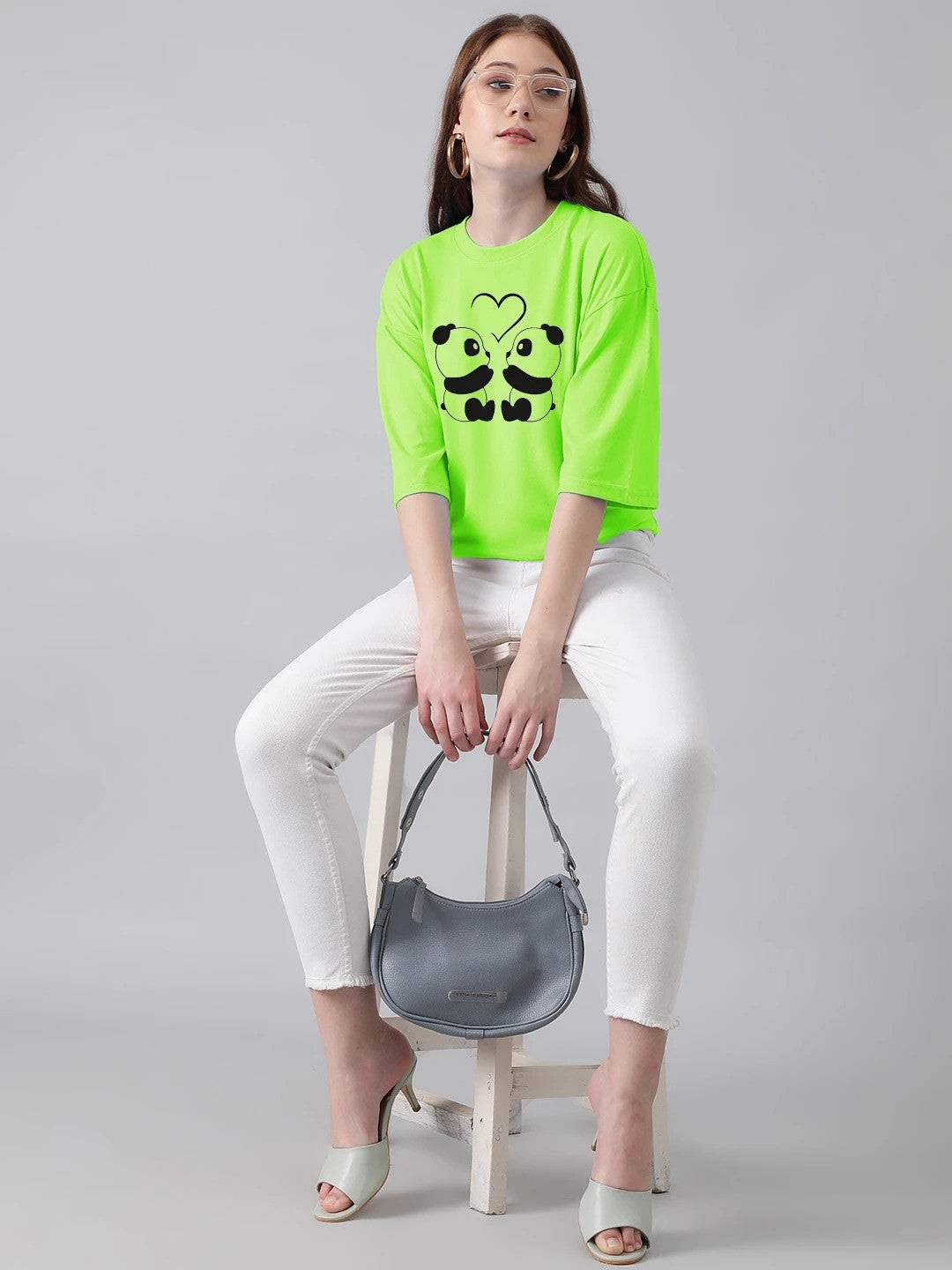 KOTTY Printed Women Round Neck Light Green T-Shirt 