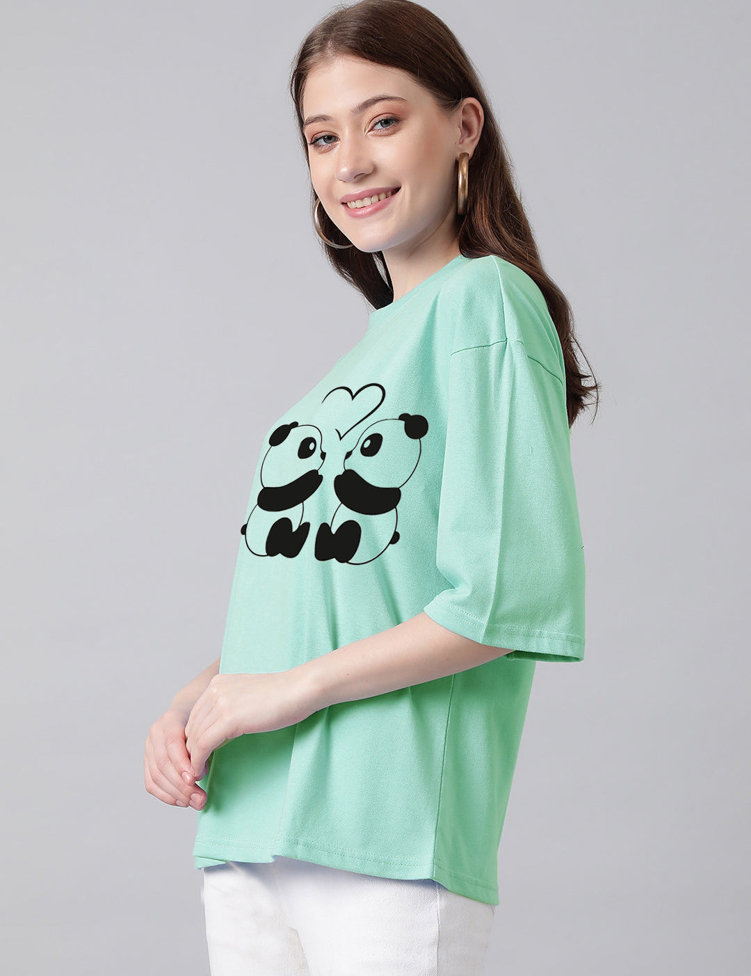 KOTTY Printed Women Round Neck Light Green T-Shirt 