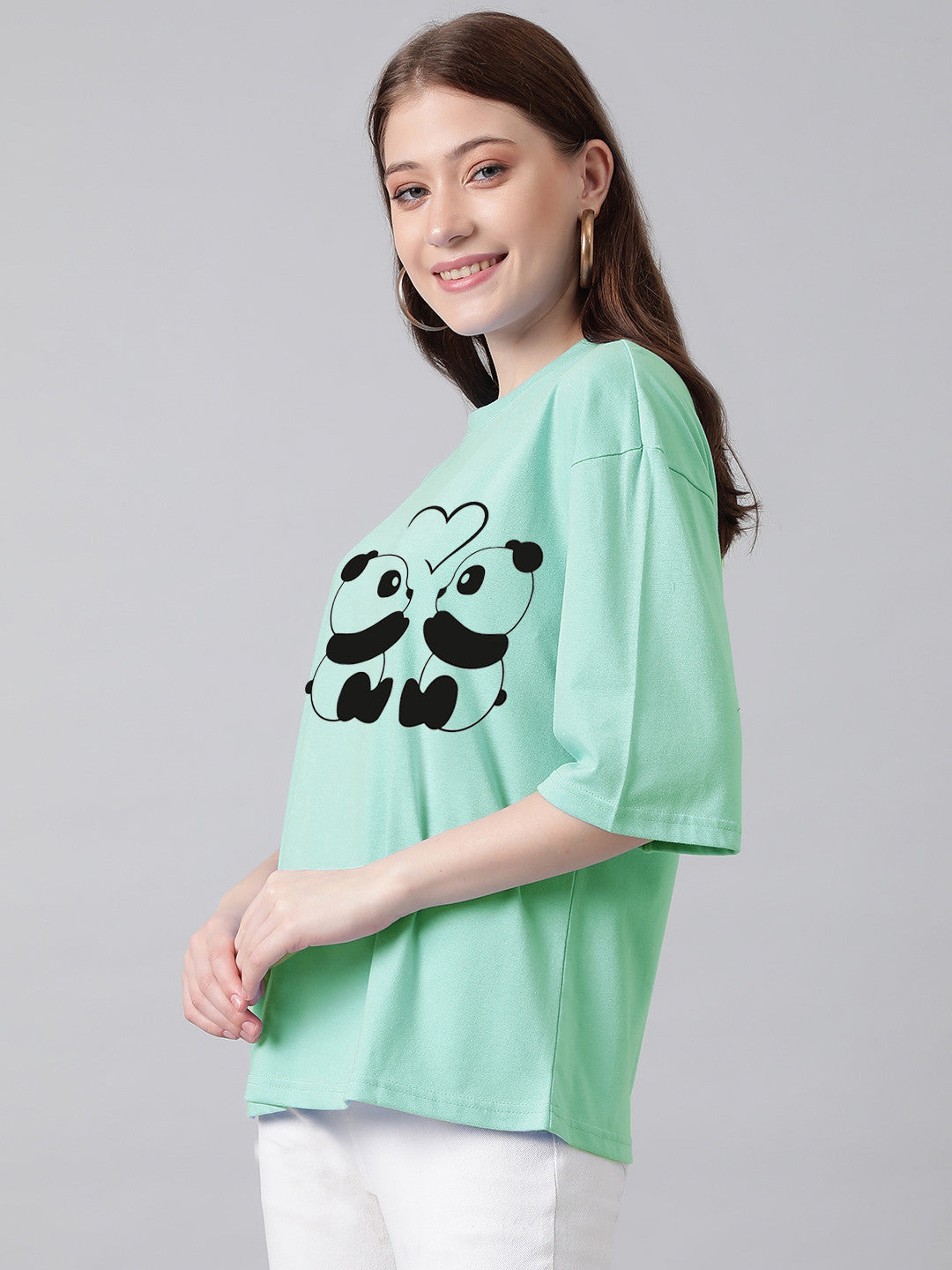 KOTTY Printed Women Round Neck Light Green T-Shirt 