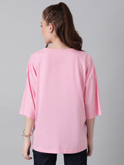 KOTTY Printed Women Round Neck Pink T-Shirt 