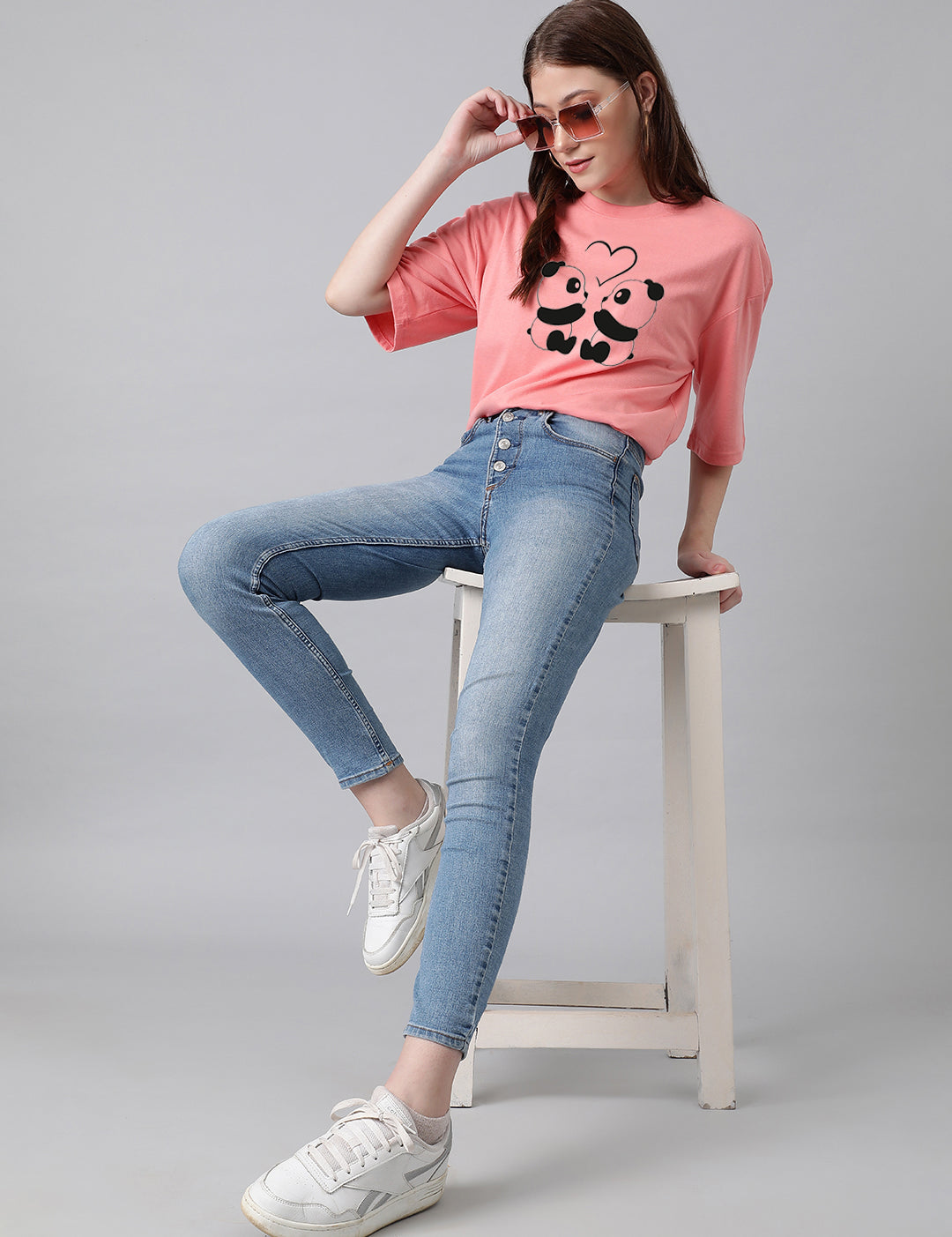 KOTTY Women's Cotton Blend Printed Oversized T-Shirts